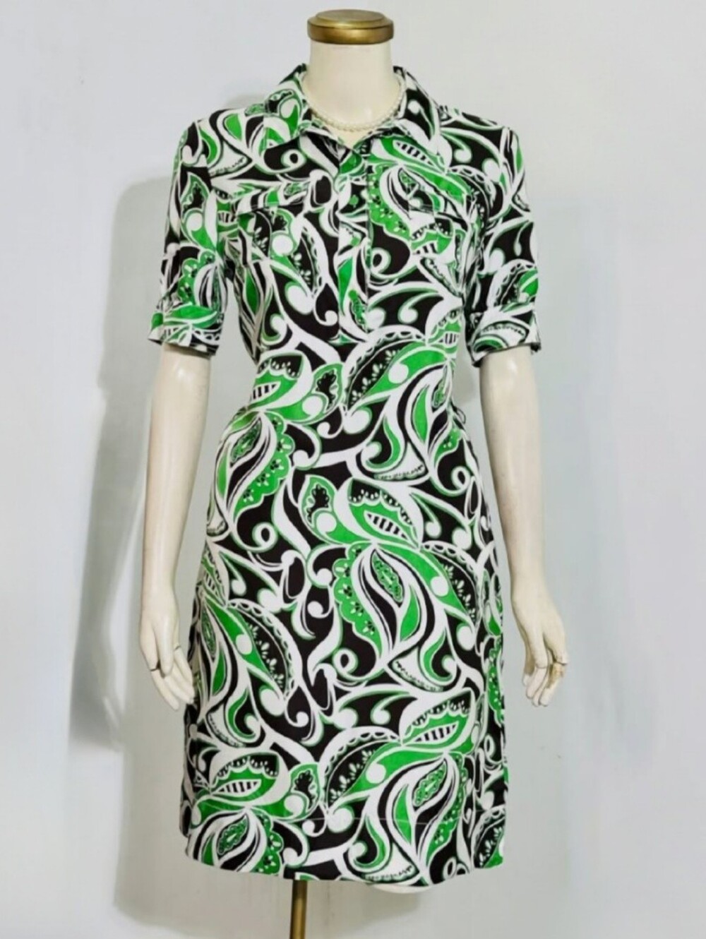 Banana Republic Brown Green White Floral Collared Dress Short Sleeve Size 6 P